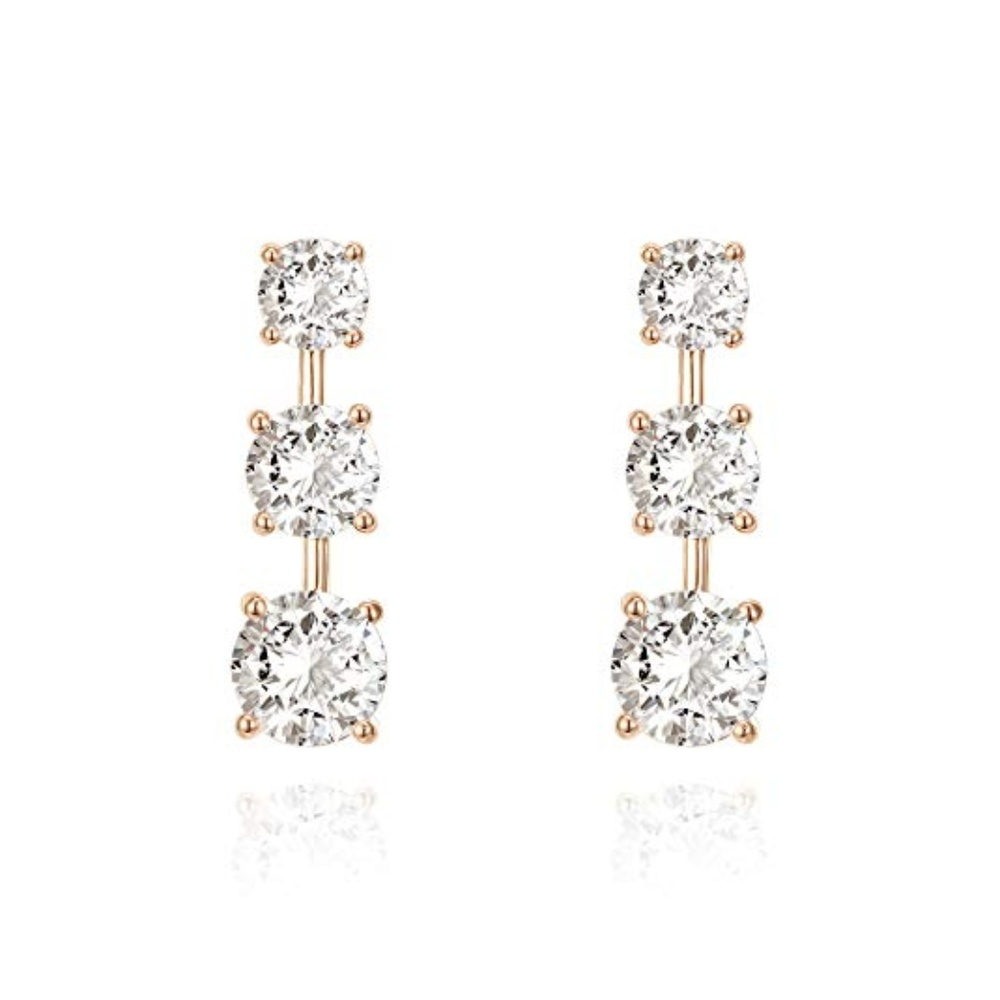 14k Gold Plated 3-Stone Cubic Zirconia Earrings
